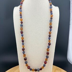 Monet Gold Tone Faceted Bead Necklace With Multicolor Plastic Beads Vintage Styl